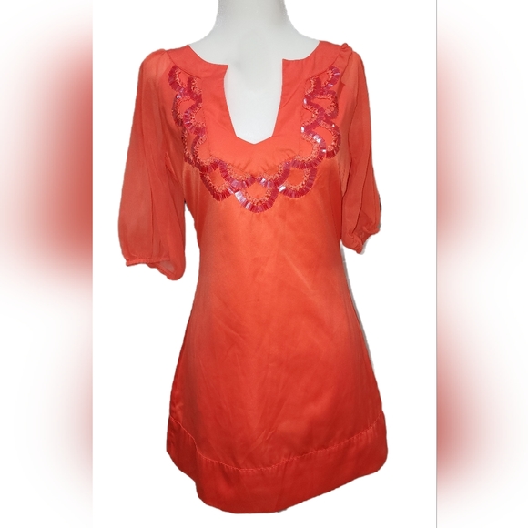 Size S Arden B Orange Tunic Dress with Sequin Embellishments - Picture 3 of 8